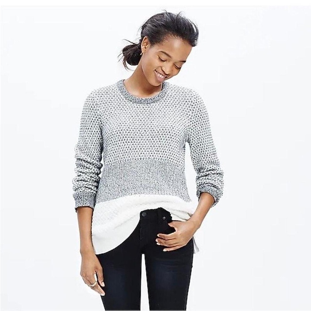 Madewell - Gray ColorBlock Knit Classic Crewneck Long Sleeve Sweater Size Medium